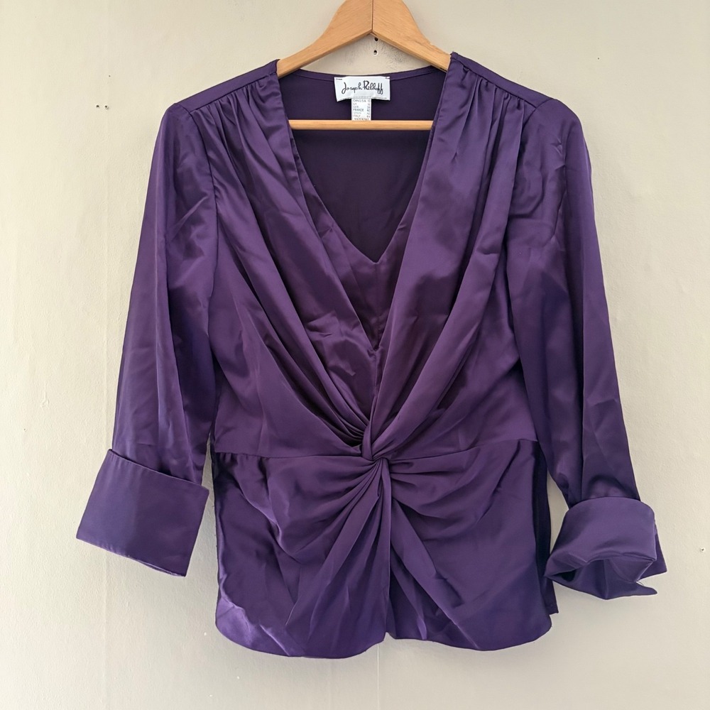 Joseph Ribkoff Womens Twist Front Satin Blouse Size 10 Purple Gala Event Formal